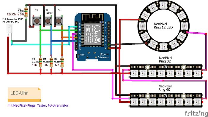 Fritzing LED-Uhr Schaltplan